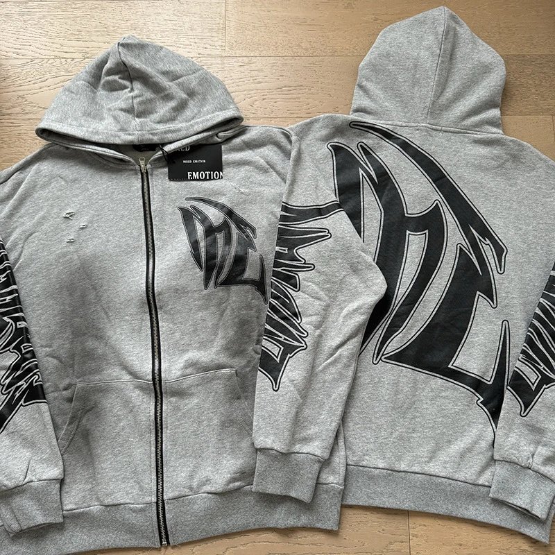 Mixed Emotion Hoodies & Sweatshirts Zip-Up Rhinestone Graphic Hoodie — x0028