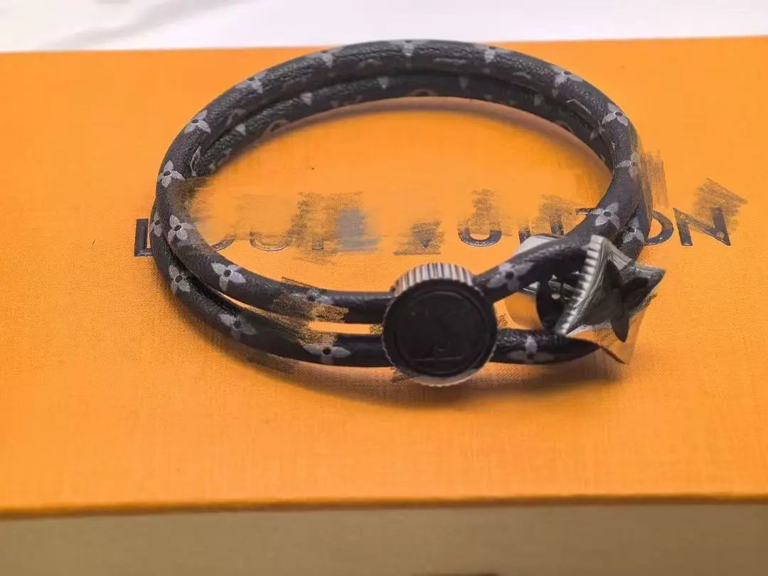 Louis Vuitton Jewelry Leather Cord Logo Plate Bracelet — Style 21