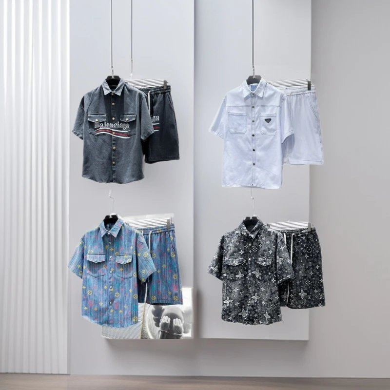 Correct version of 26ss, full range of various brands, checkerboard lapel shirts, denim short-sleeved shorts suits, same trendy styles for men and women