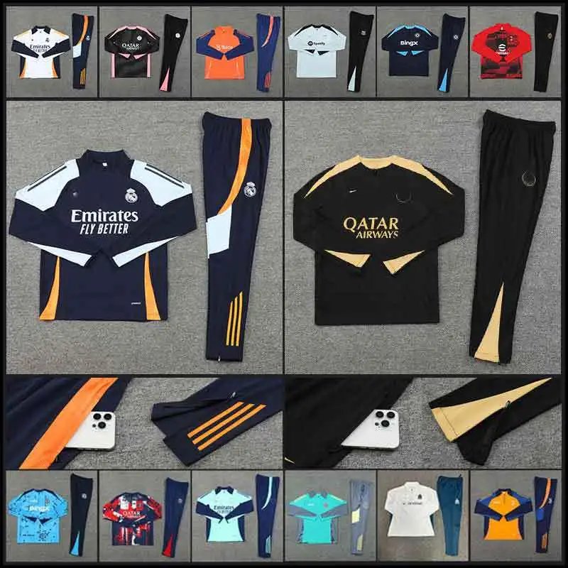 26 Real Madrid Football Training Clothes Half-Zip Autumn and Winter Clothes Paris Barcelona Jerseys Major Club Suits