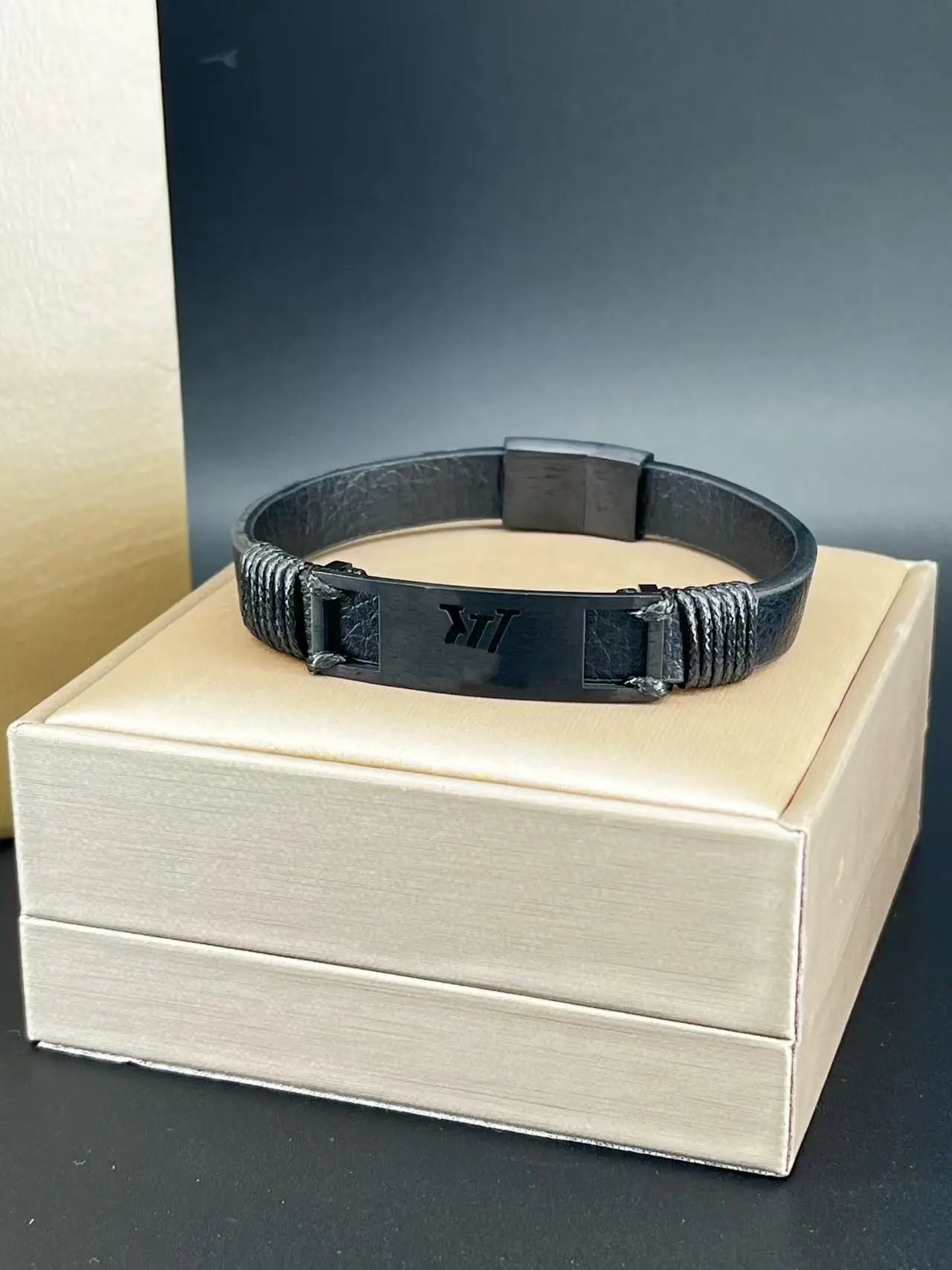 Louis Vuitton Jewelry Leather Cord Logo Plate Bracelet — Style 3