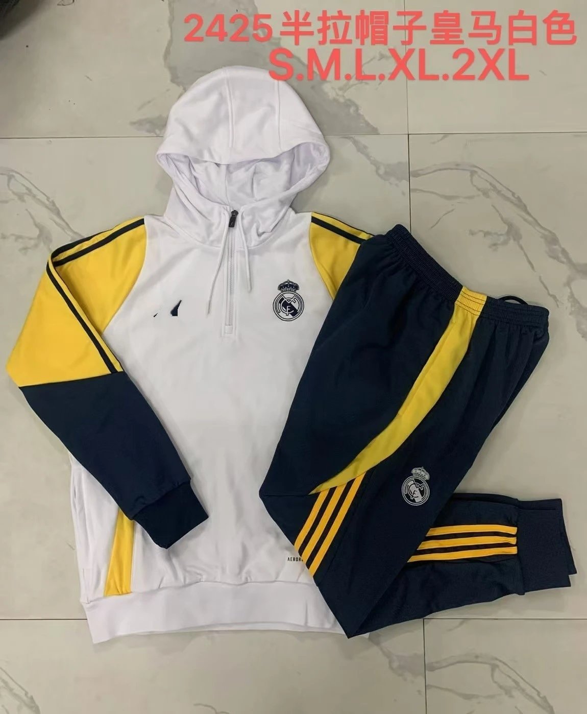 2324 Half-Zip Hoodie Real Madrid White-Real Madrid