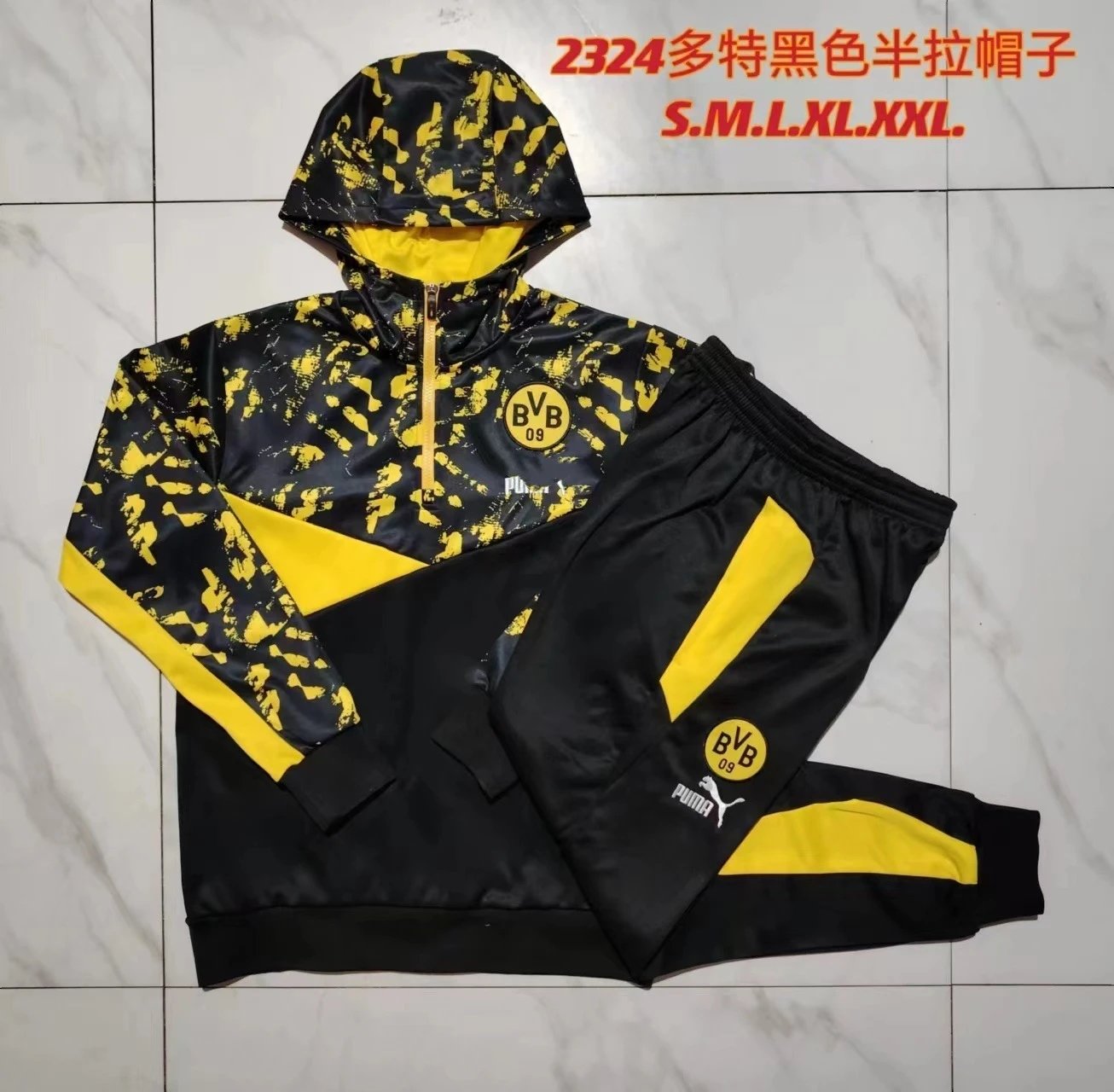 2324 Half-Zip Hoodie Dortmund Black Upper Ink Splash-Dortmund