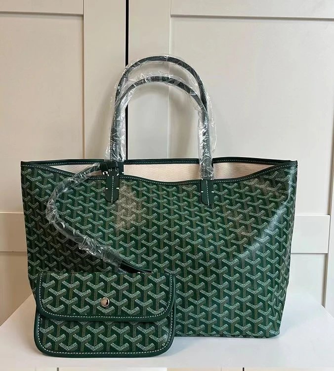 Green Goyard Tote Bag with Matching Pouch