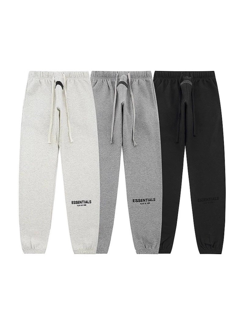 High Version FOG ESSENTIALS Fleece-Lined Flocked Small Logo Print Jogger Pants American High Street Loose Casual Sweatpants Trendy (neviooo_FANS)