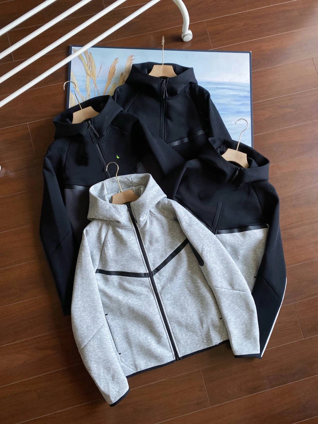 25 Spring and Autumn Leisure Sports Pressure Glue TECH PIECE Technology Zipper Set Jacket Pants 950+496