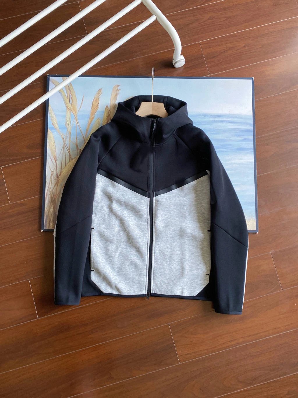 Black patchwork light gray jacket