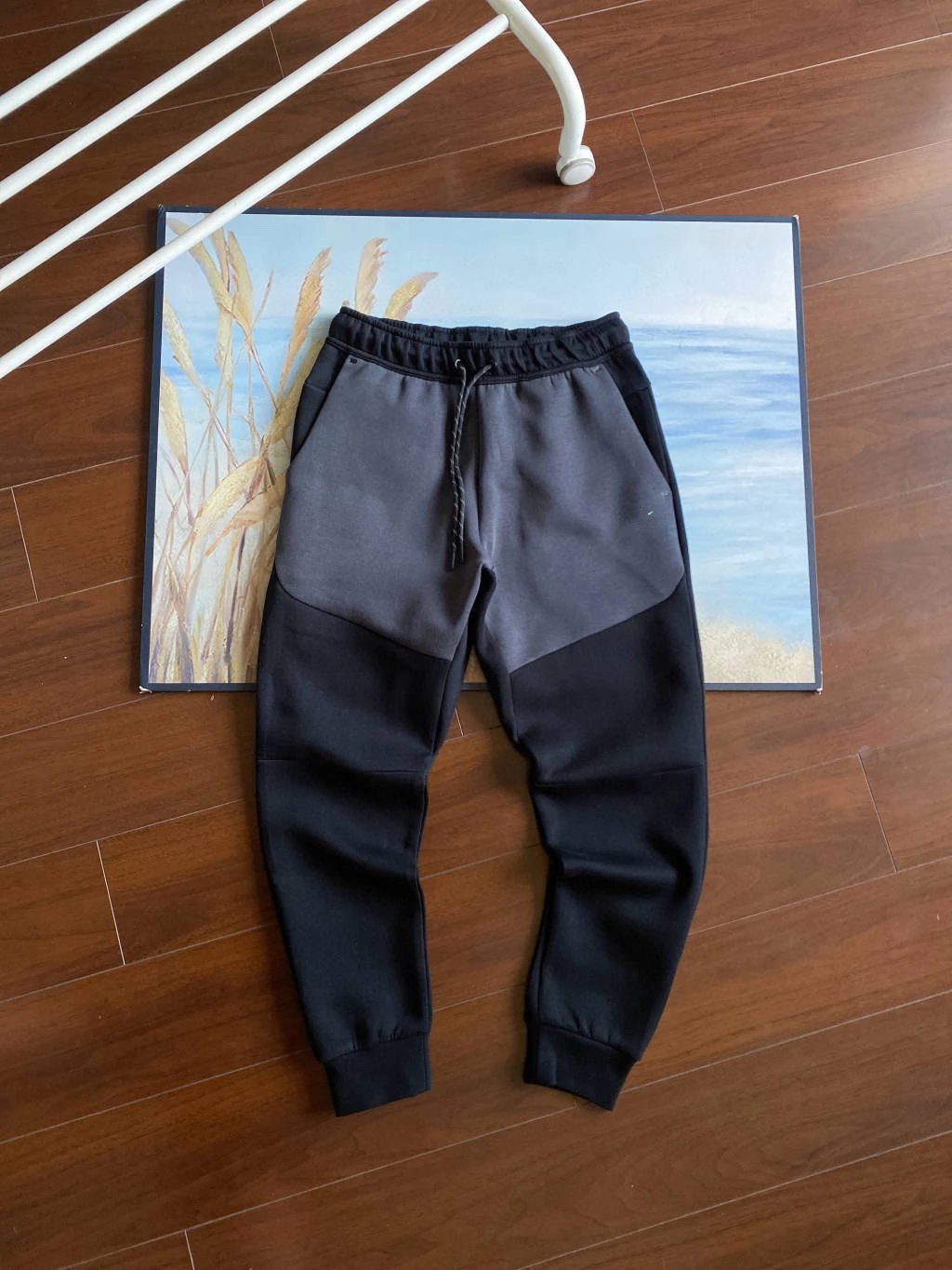 Black patchwork dark grey pants