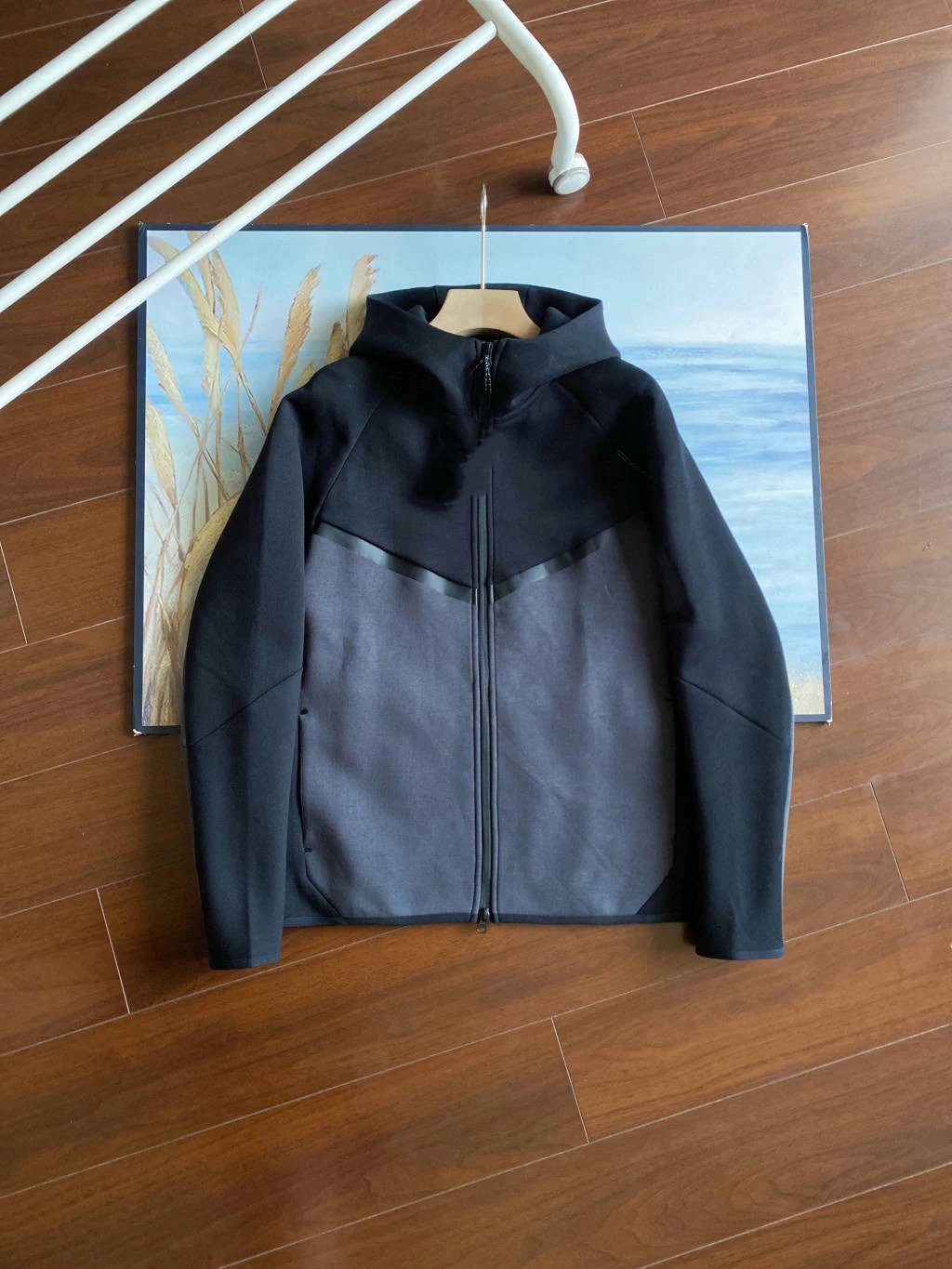 Black patchwork dark gray jacket
