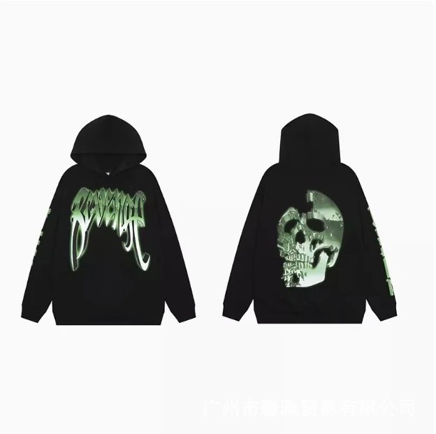 Revenge Hoodies & Sweatshirts Graphic Pullover Hoodie — Black Green Skull