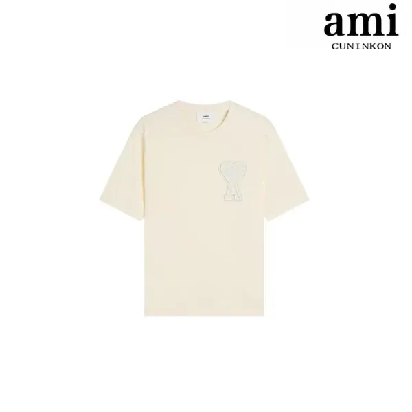 Ami Paris Heart Logo T-Shirt Beige T-Shirt - 1