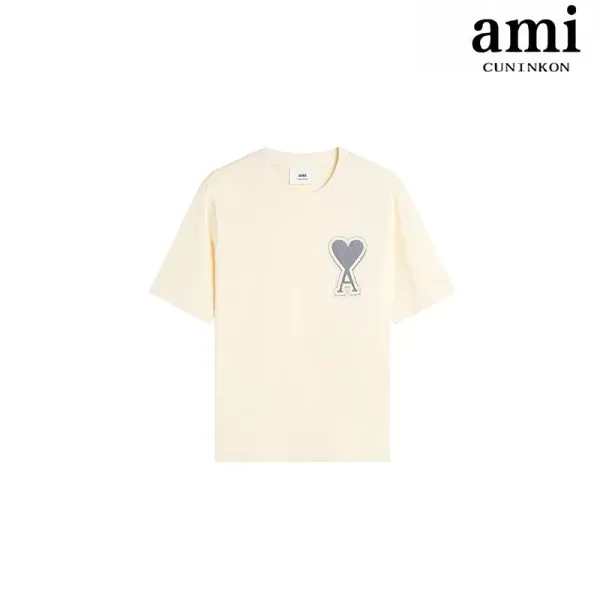 Ami Paris Heart Logo T-Shirt Beige T-Shirt - 1