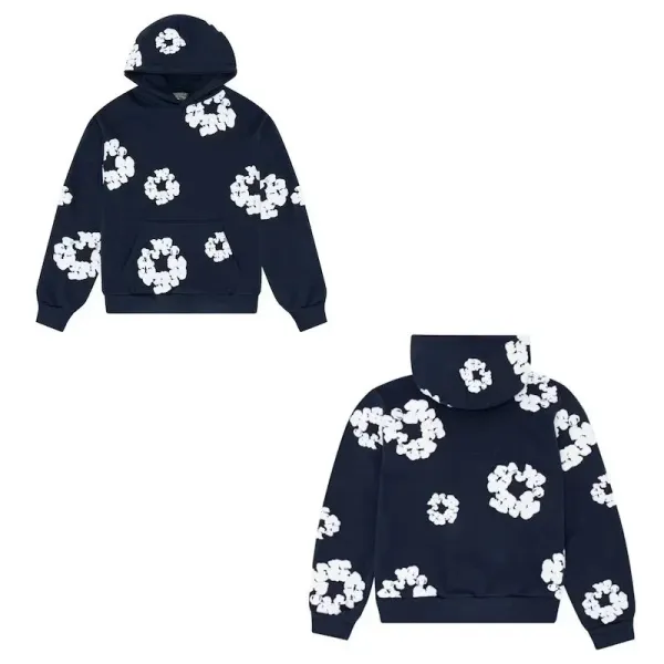 Off-White Floral Print Hoodie Navy - 1