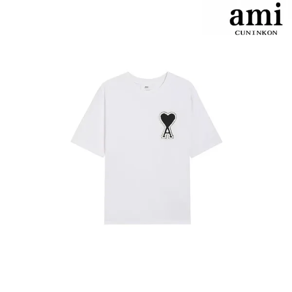 Ami Paris Heart Logo T-Shirt White - 1