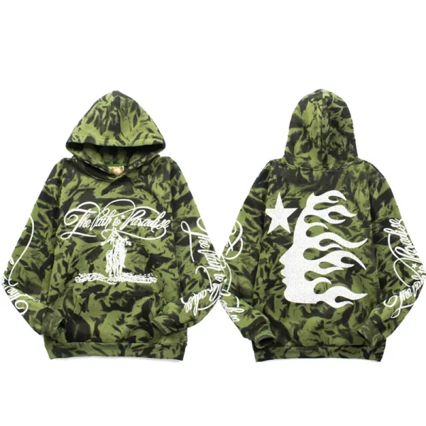 The Path to Paradise Camo Print Hoodie in Army Green - 1