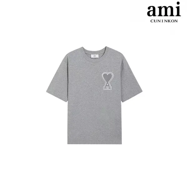 Ami Paris Heart Logo T-Shirt Gray - 1