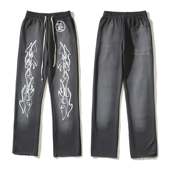 Design Flame Print Sweatpants Charcoal Gray Sweatpants - 1