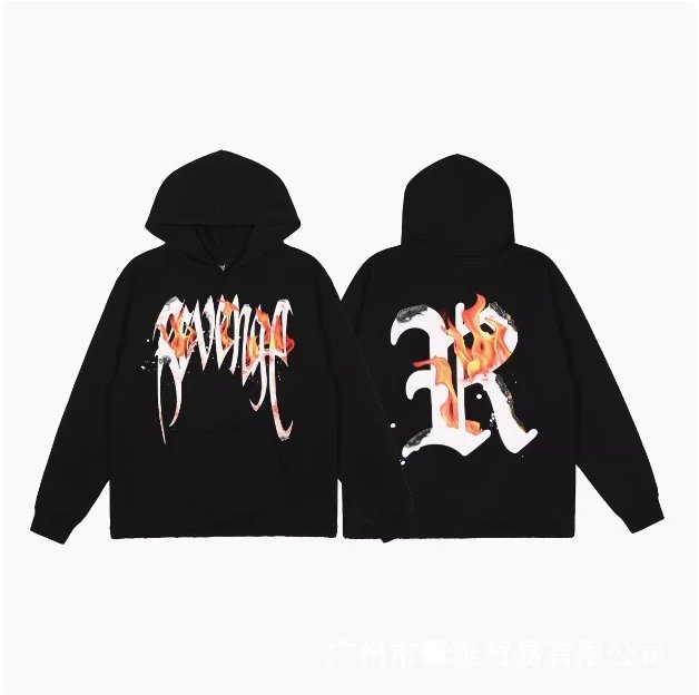 Revenge Hoodies & Sweatshirts Graphic Pullover Hoodie — black flame R
