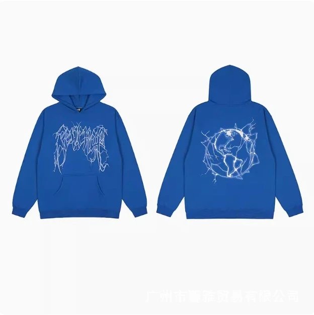 Revenge Hoodies & Sweatshirts Graphic Pullover Hoodie — Blue White Lightning