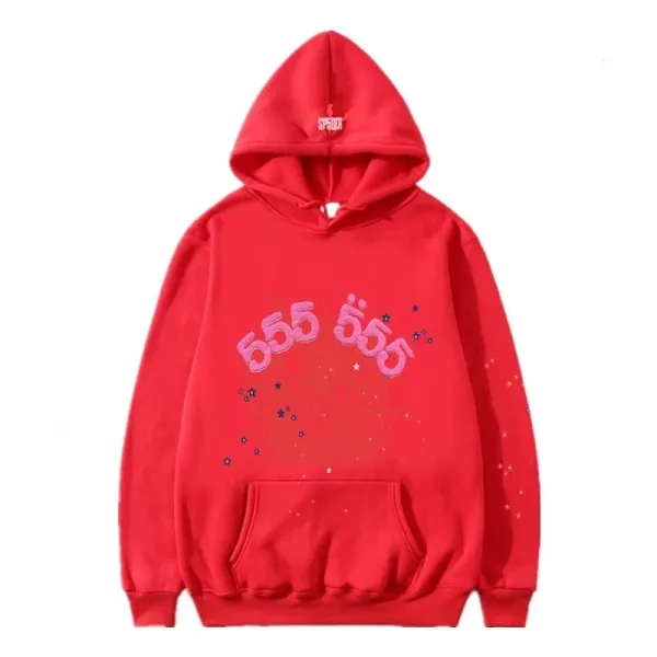 SP5DER 555 Embroidered Starry Hoodie Red - 1