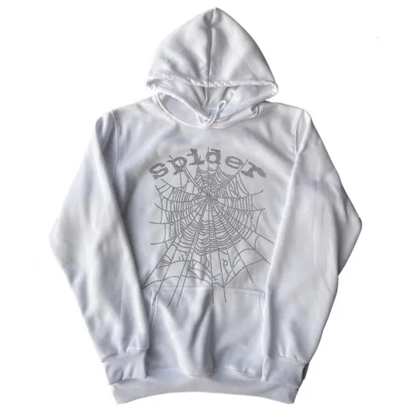 Spider Web Embroidered Hoodie White - 1