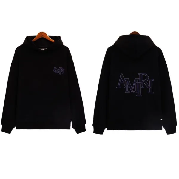 Amiri AMIRI Logo Embroidered Black Hoodie - 1