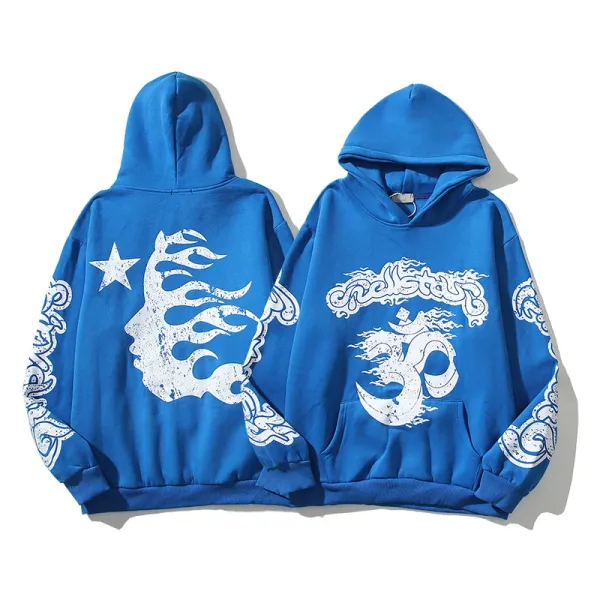 Chalk Star x Om Symbol Blue Distressed Graphic Hoodie - 1