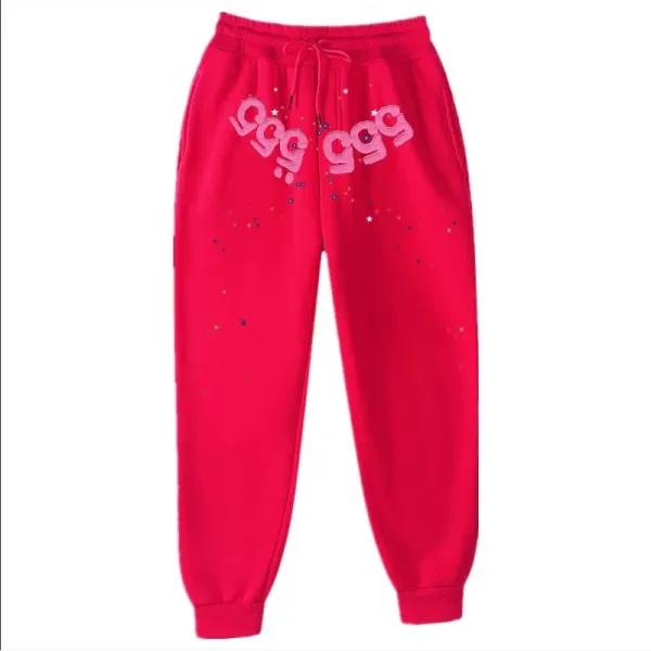 Design Graphic Embellished Pink Sweatpants - 1