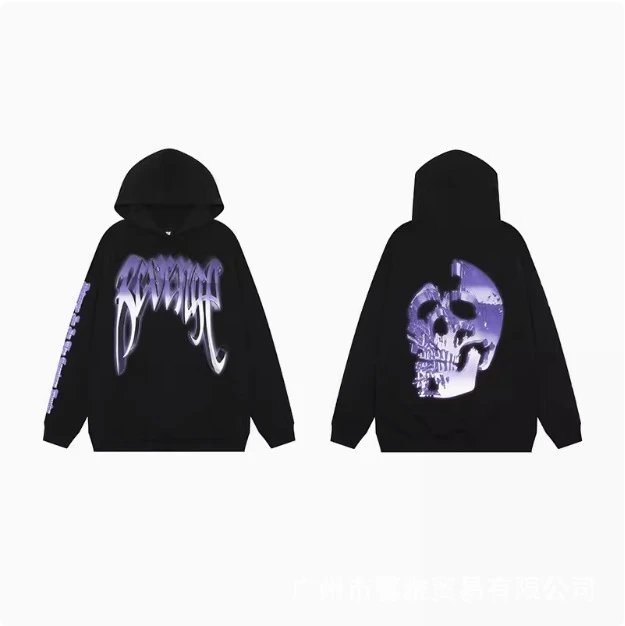 Revenge Hoodies & Sweatshirts Graphic Pullover Hoodie — Black Purple Skull