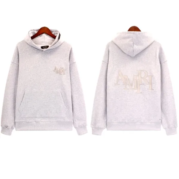 Amiri Logo Embroidered Gray Hoodie - 1