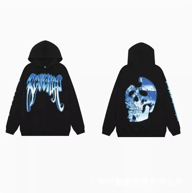 Revenge Hoodies & Sweatshirts Graphic Pullover Hoodie — Black Blue Skull