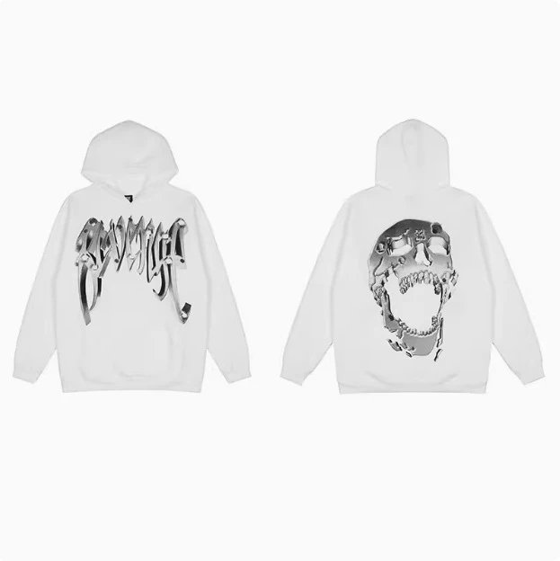 Revenge Hoodies & Sweatshirts Graphic Pullover Hoodie — bullet hole skull white