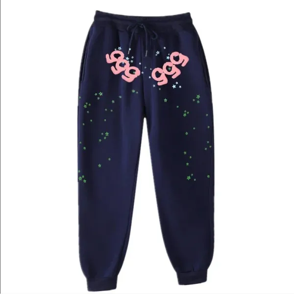 Design Starry Night Sweatpants Navy with Pink '999' Graphic - 1