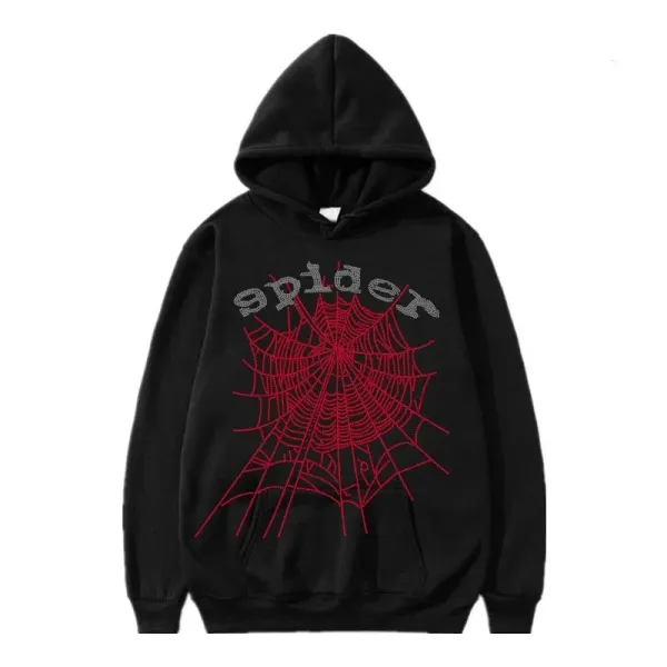 Spider Web Rhinestone Hoodie Black - 1