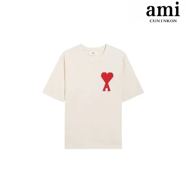 Ami Paris Heart Logo Beige T-Shirt - 1