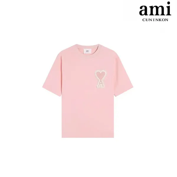 Ami Paris Heart Logo T-Shirt Pink - 1