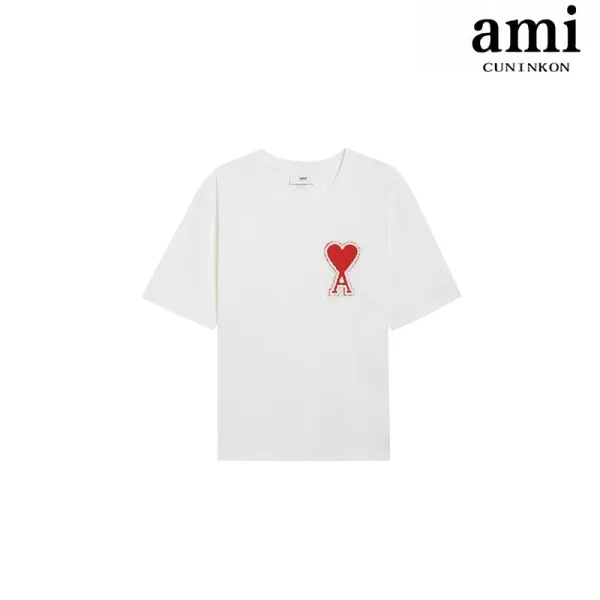 Ami Paris Heart Logo White T-Shirt - 1
