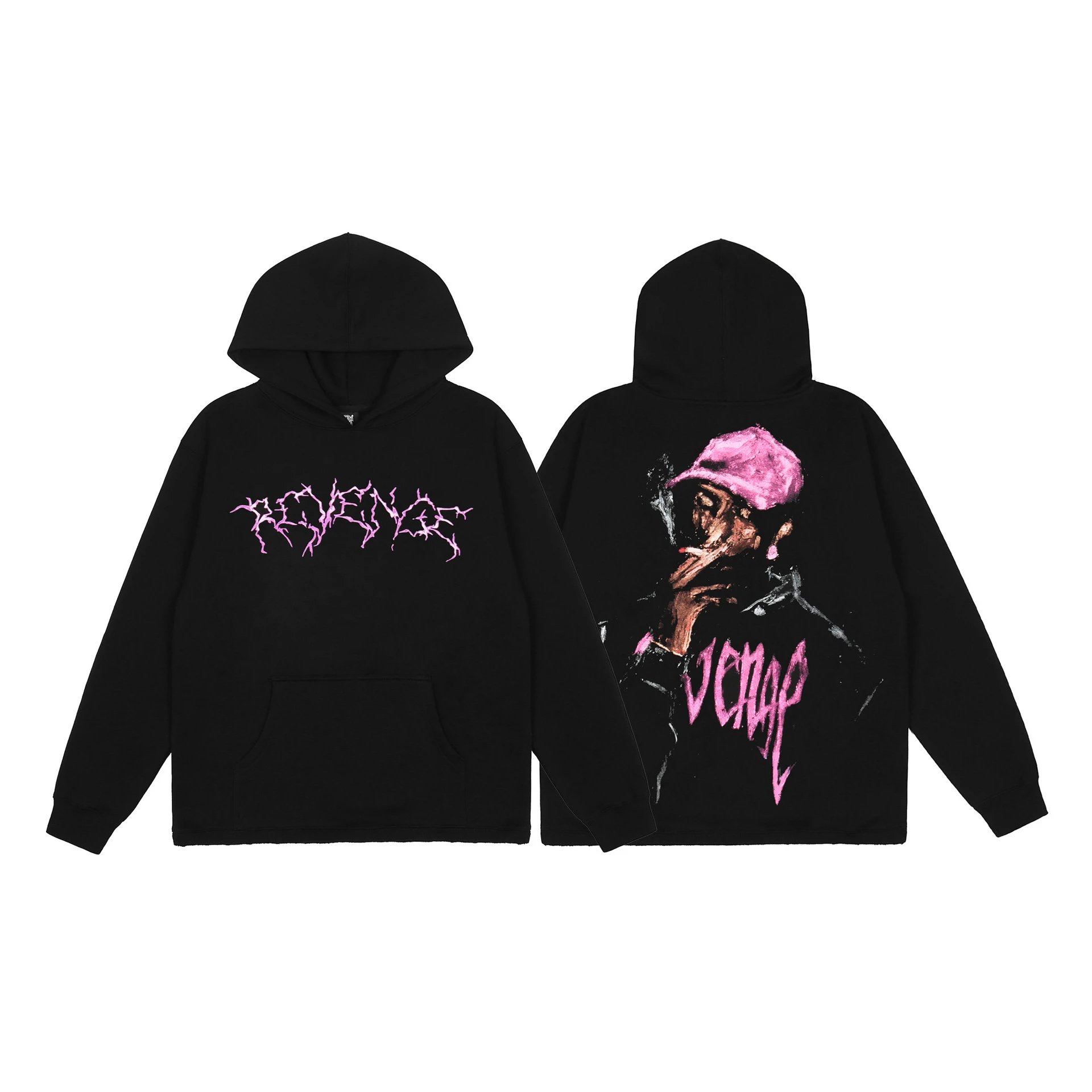 Revenge Hoodies & Sweatshirts Graphic Pullover Hoodie — Black Character Letters