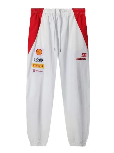 Ducati Racing Track Pants White with Red Panels and Sponsor Logos - 1