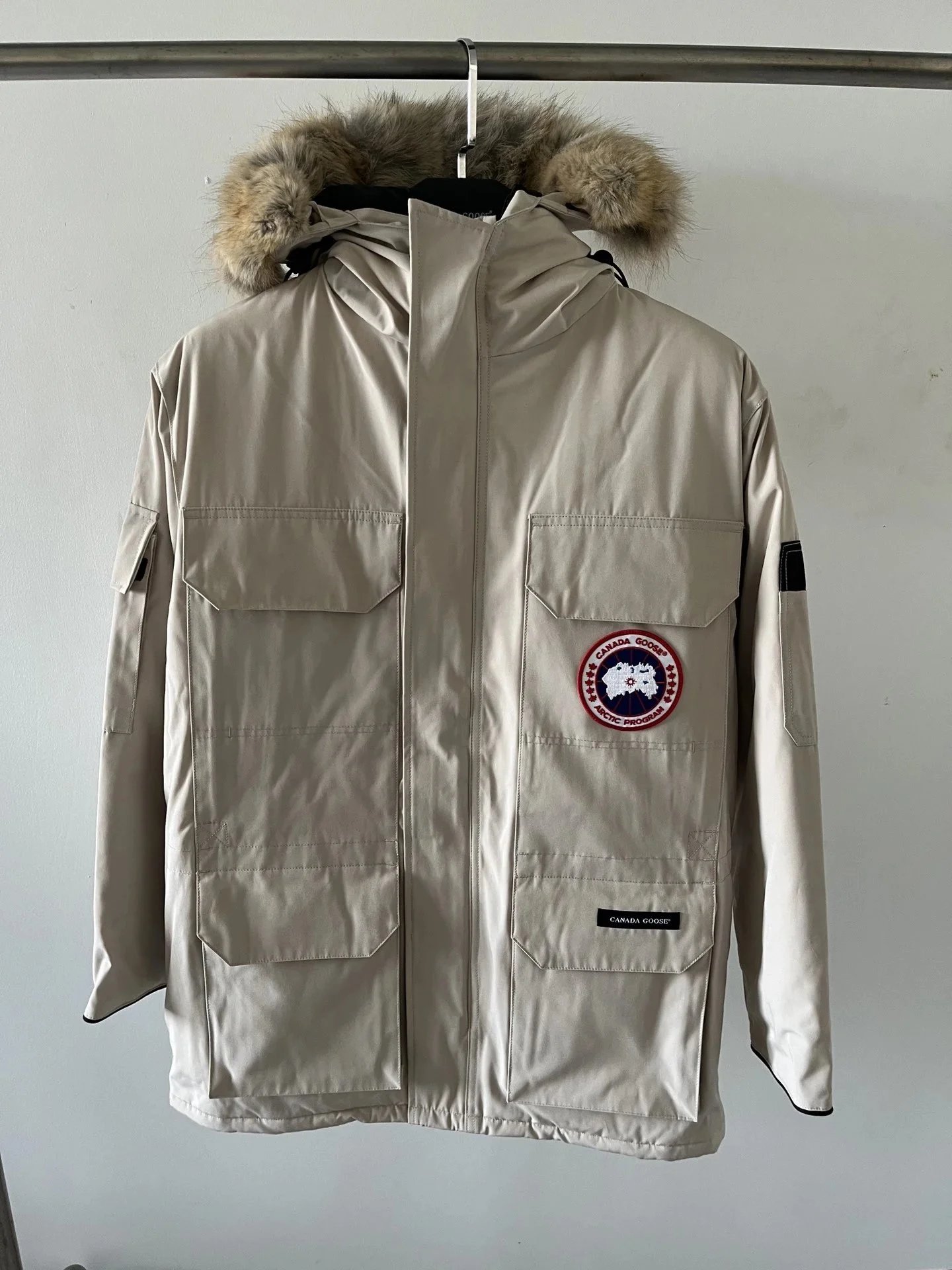 Canada Goose Down Jackets Expedition Parka with Fur-Trim Hood — Beige