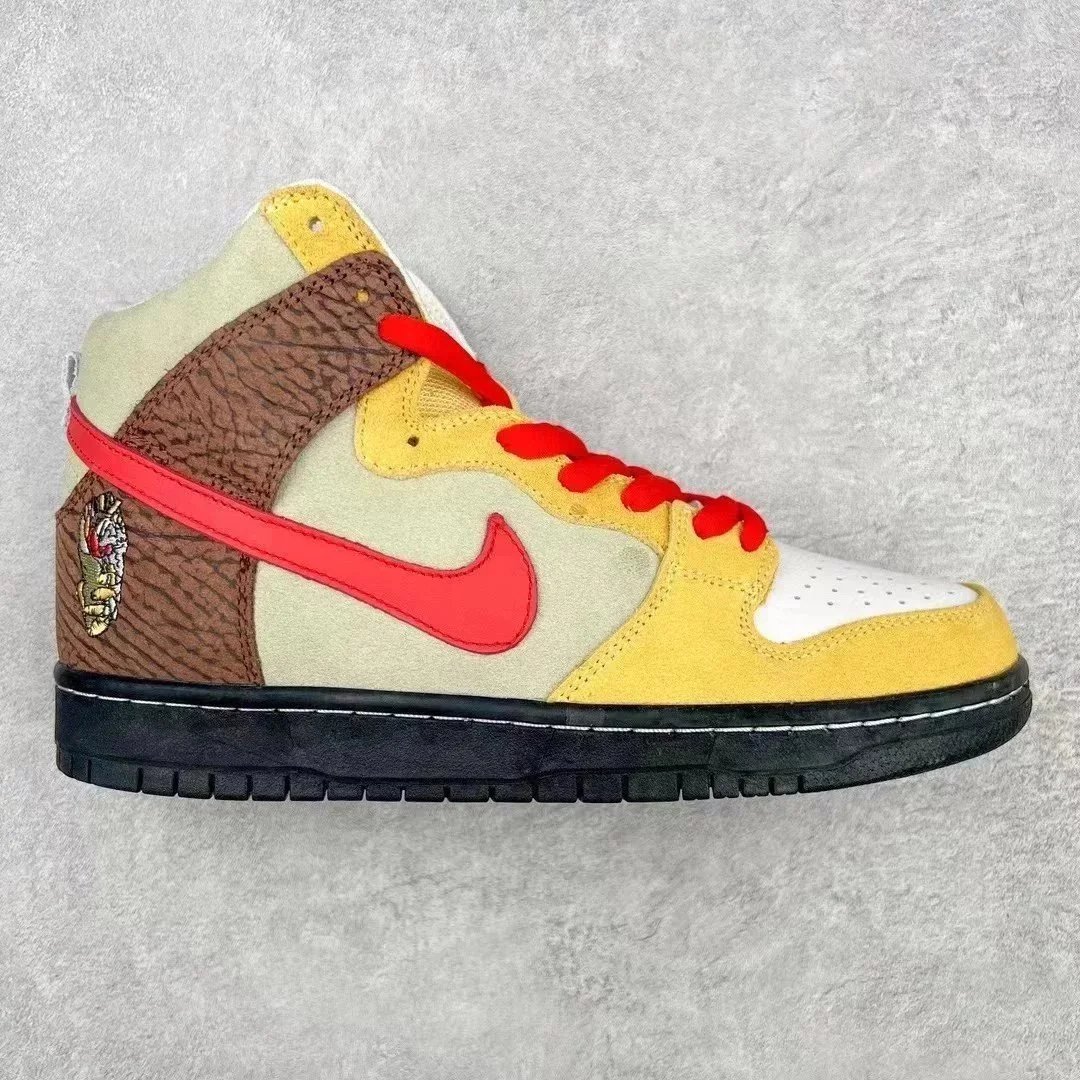 Unbranded Sneakers High-top lace-up with oversized side logo detail — YH High-top red-yellow crack