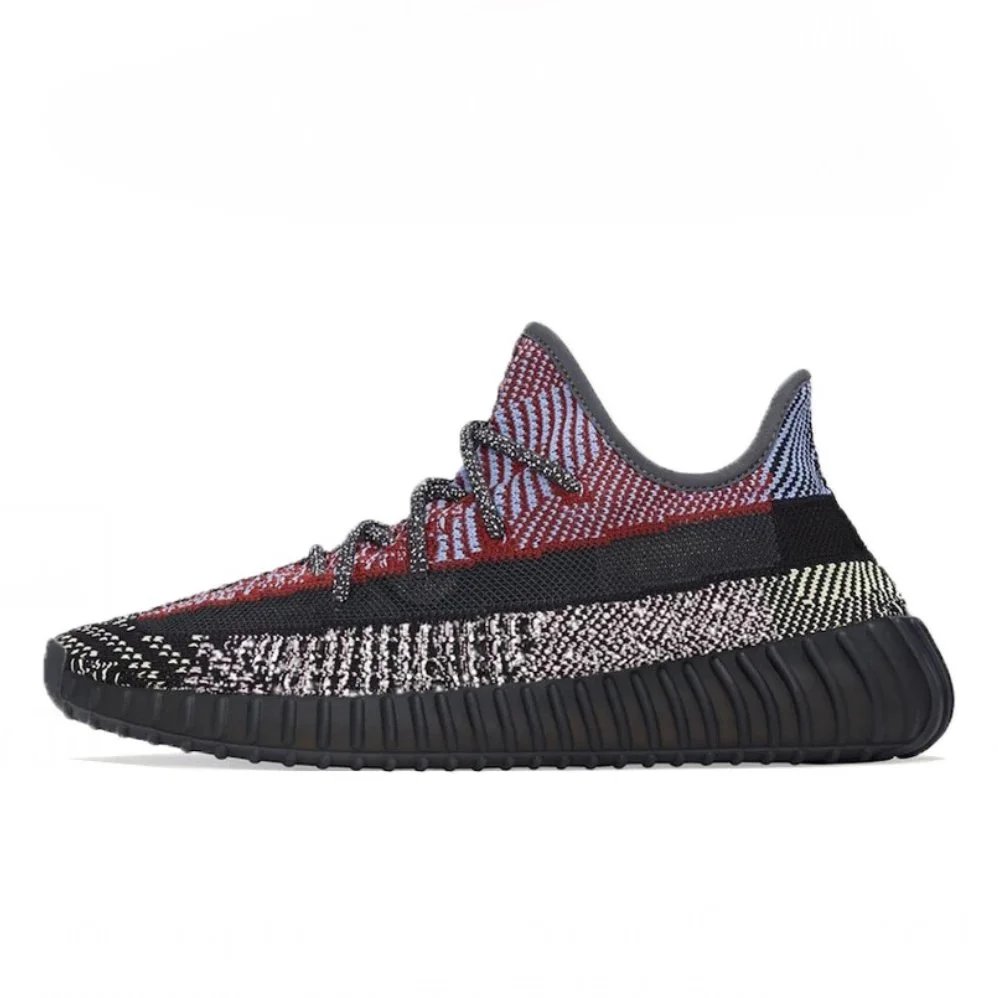 Unbranded Sneakers Knit Low-Top with Translucent Ribbed Soles — Black and red spliced with a starry sky pattern