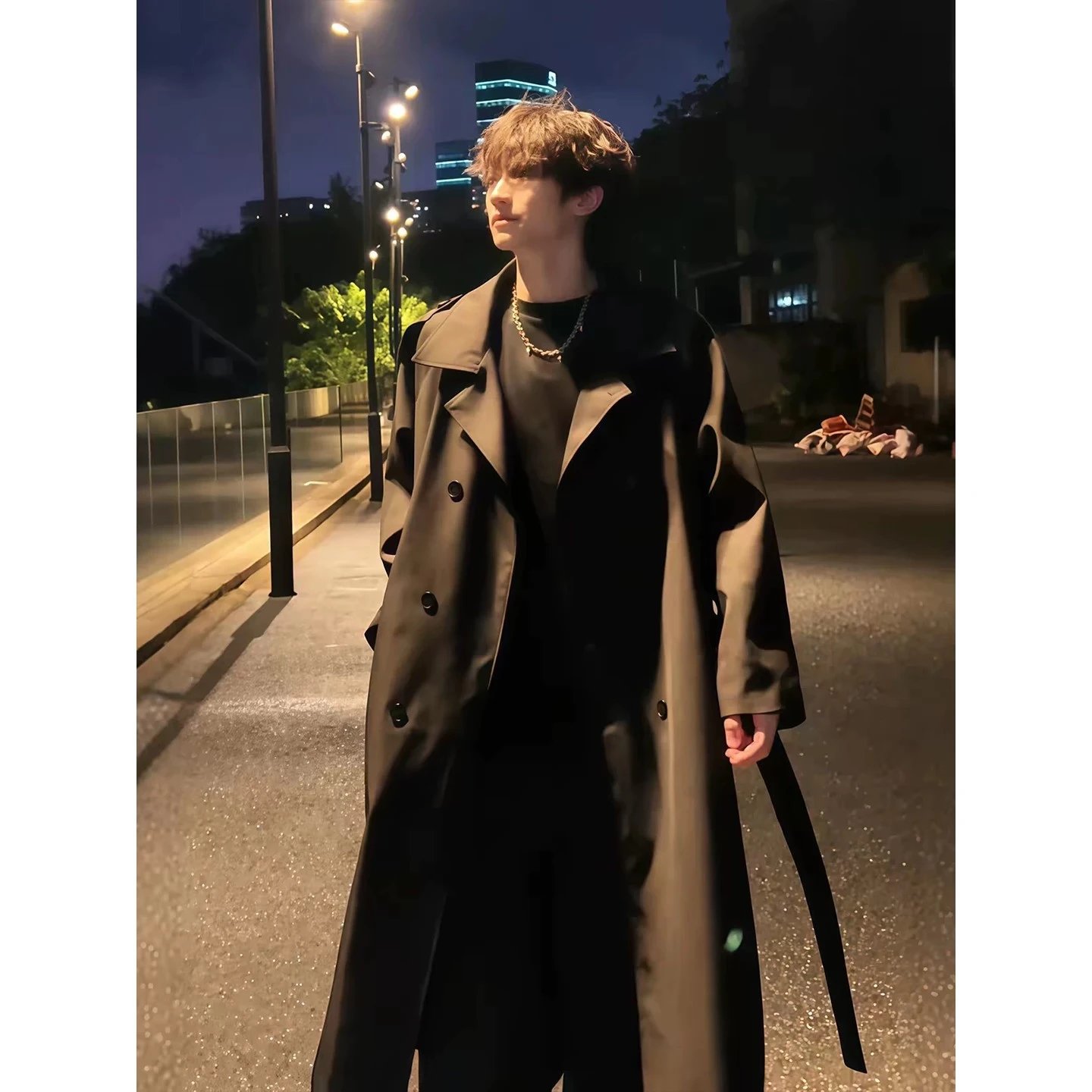Black Double-Breasted Trench Coat photo 8