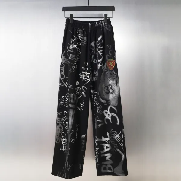 Balenciaga Graffiti Print Wide-Leg Sweatpants Black - 1