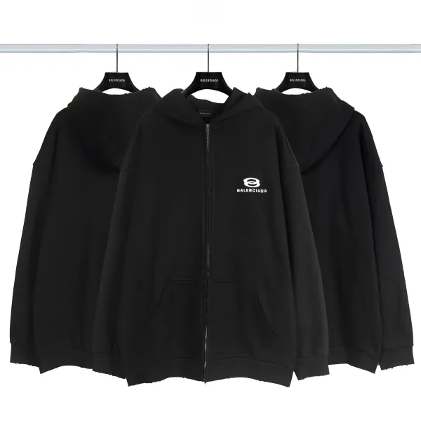 Balenciaga Logo Zip-Up Hoodie Black - 3