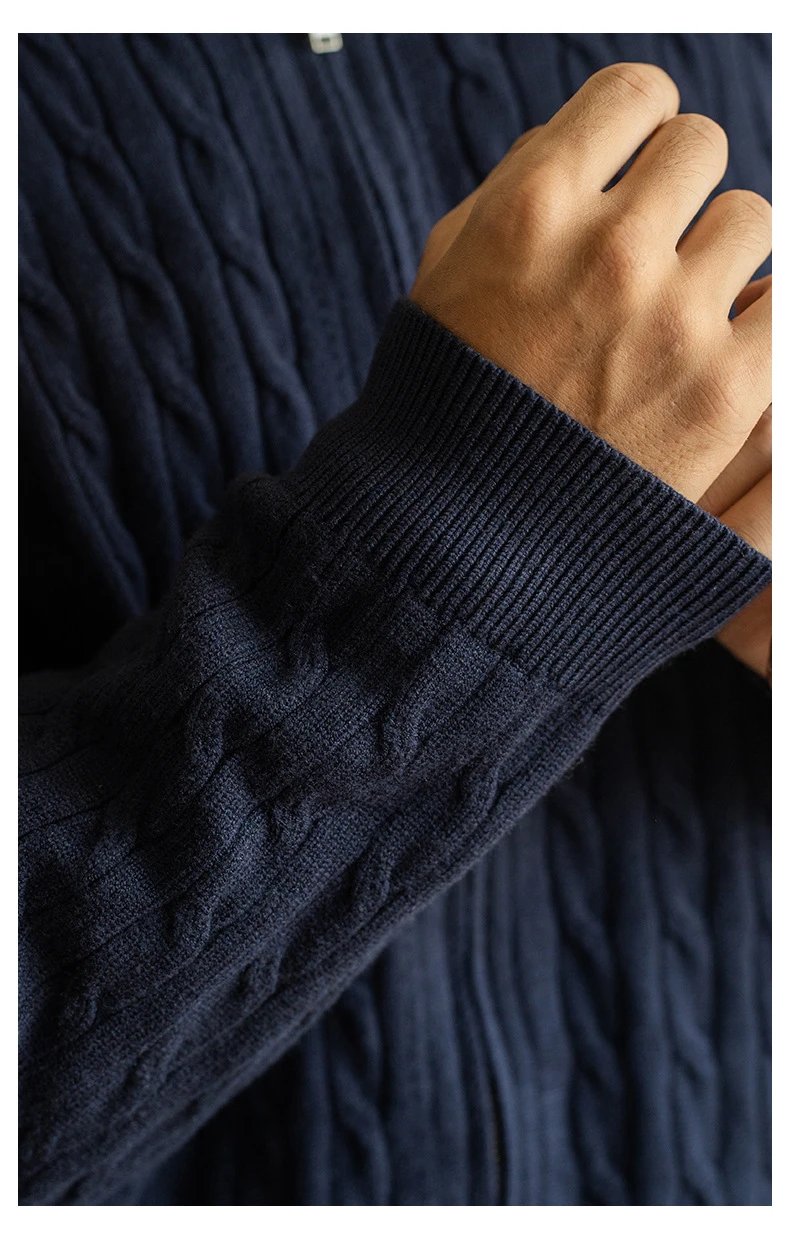 Navy Cable-Knit Zip-Up Bomber Jacket - 28