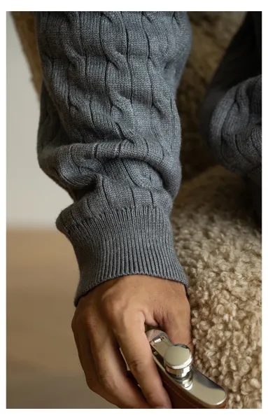 Navy Cable-Knit Zip-Up Bomber Jacket - 15