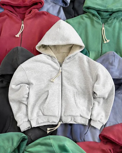 Off-White Zip-Up Hoodie Charcoal Gray Hoodie - 3