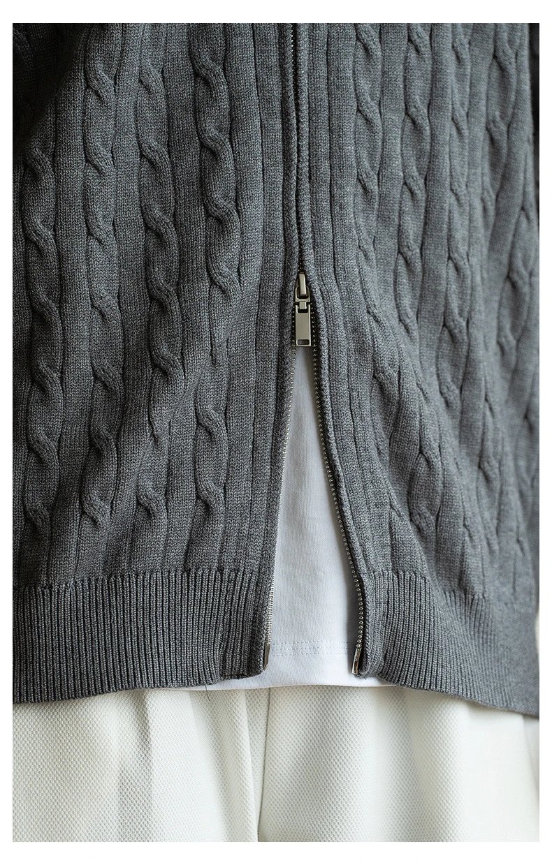 Navy Cable-Knit Zip-Up Bomber Jacket - 16