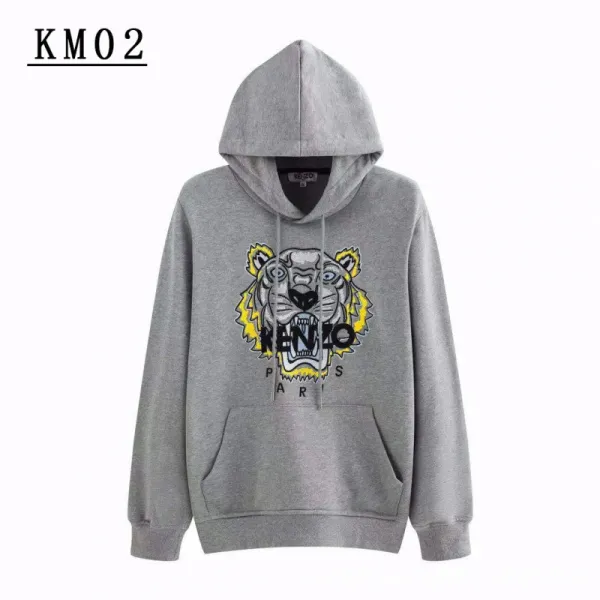 Kenzo Tiger Embroidered Gray Hoodie - 1